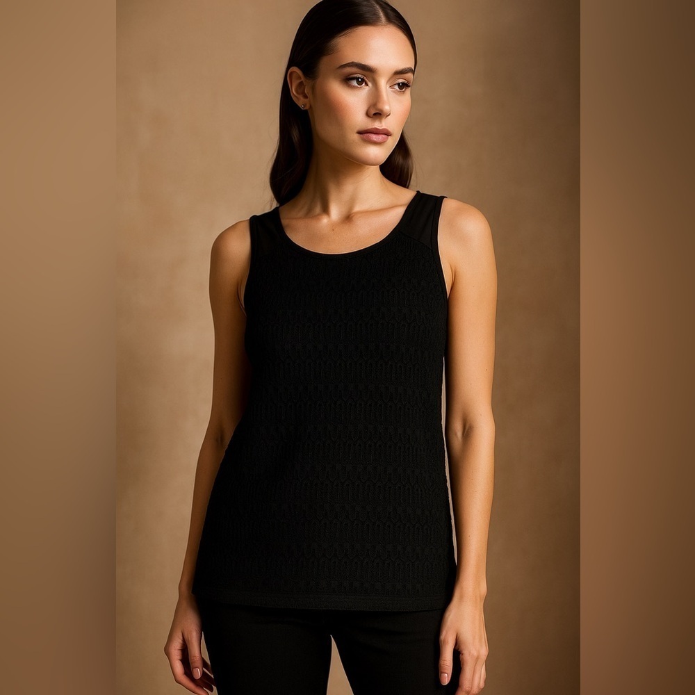 L by Teri Jon Black Crochet Lace Tank Top Women’s Size Large